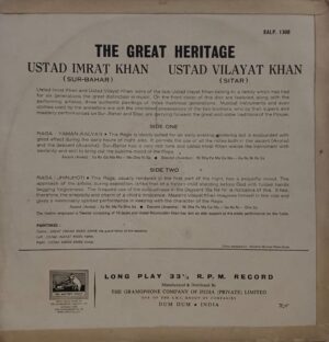 Imrat Khan And Vilayat Khan – The Great Heritage – EALP 1308 – HRL – (85-90%) – LP Vinyl Record