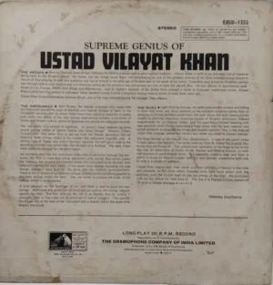 Vilayat Khan - The Supreme Genius Of - EASD 1332 - (90-95%) - Indian Classical Instrumental LP Vinyl Record