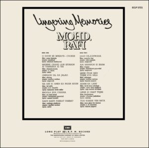 Mohd. Rafi - Lingering Memories - ECLP 5721 - (85-90%) - CR - Film Hits LP Vinyl