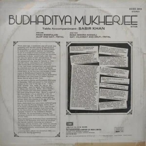 Budhaditya Mukherjee - Sitar - ECSD 2619 - Indian Classical Instrumental LP Vinyl Record