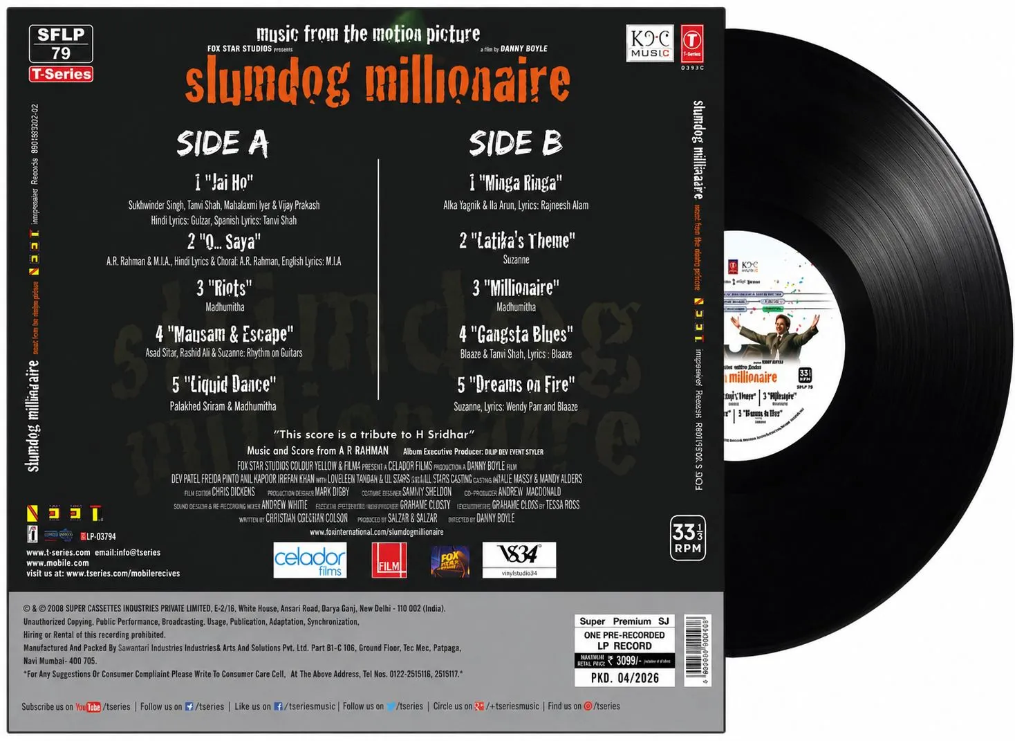 Slumdog Millionaire – SFLP 79 – New Released Bollywood LP Vinyl Record Slumdog Millionaire – SFLP 79 – New Released Bollywood LP Vinyl Record