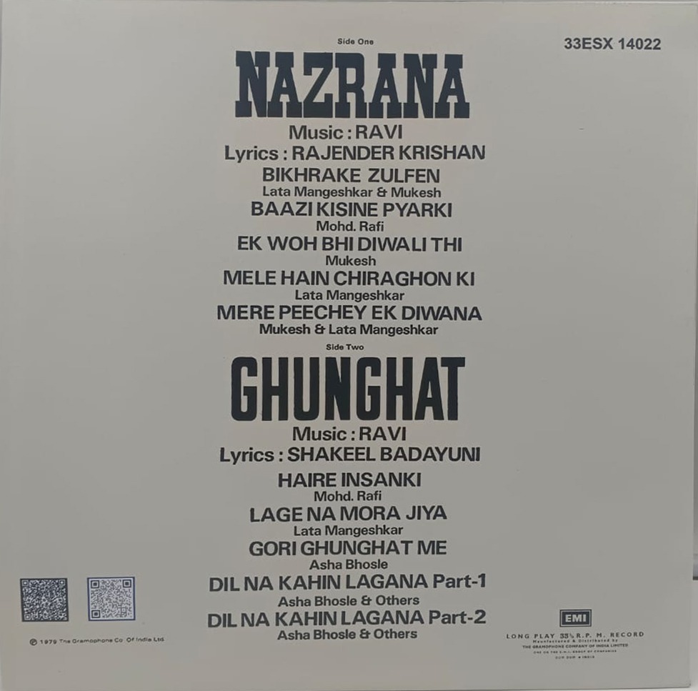 Nazrana & Ghunghat - 33ESX 14022 - (80-85%) - CR - Bollywood LP Vinyl Record Nazrana & Ghunghat - 33ESX 14022 - (80-85%) - CR - Bollywood LP Vinyl Record