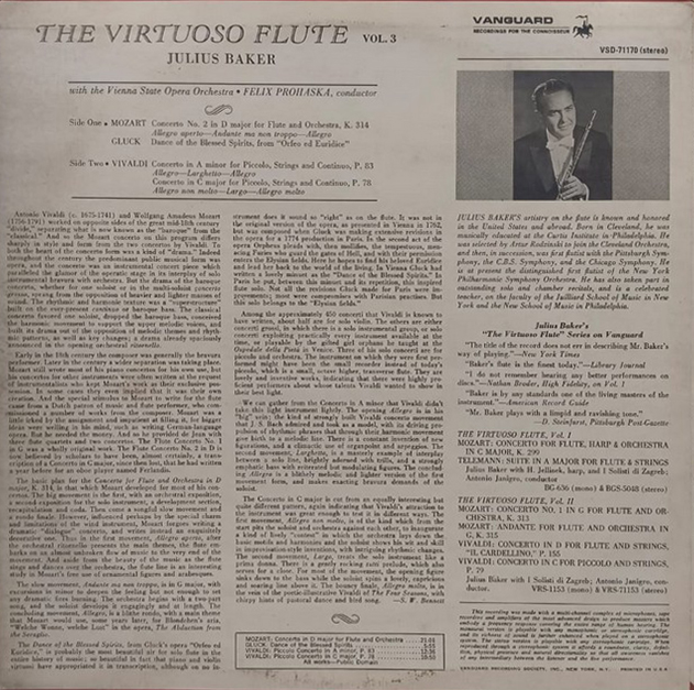 Julius Baker - The Virtuoso Flute Vol. 3 - VSD 71170 – English Classical LP Record Julius Baker - The Virtuoso Flute Vol. 3 - VSD 71170 – English Classical LP Record