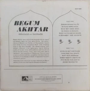 Begum Akhtar - ECLP 2444 - HMV Black Label - (Condition 90-95%) - Ghazals LP Vinyl Record