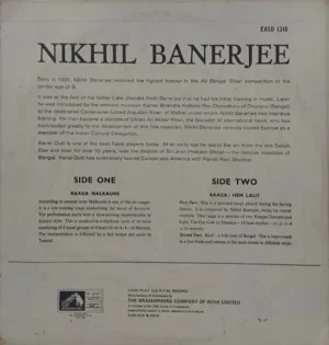 Nikhil Banerjee – Raga - Malkauns & Hem Lalit - EASD 1318 - (Condition 90-95%) - LP Record