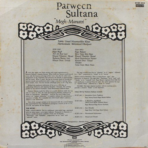 Parween Sultana – Megh - Manavi - ECSD 2910 - (Condition 85-90%) - LP Record Parween Sultana – Megh - Manavi - ECSD 2910 - (Condition 85-90%) - LP Record