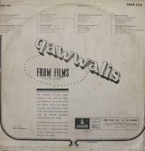 Qawwalis From Films - 3AEX 5316 - (Condition – 80-85%) – Film Hits LP Vinyl Record Qawwalis From Films - 3AEX 5316 - (Condition – 80-85%) – Film Hits LP Vinyl Record