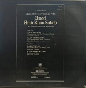 Amir Khan Saheb - Memorable Evenings With - PMLP 3059 - Indian Classical Vocal LP Record