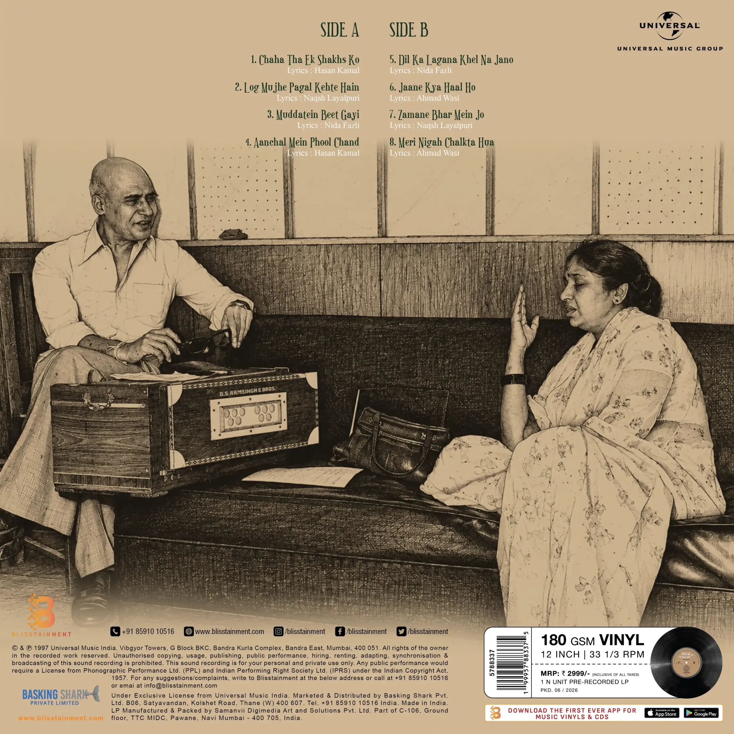 Asha Aur Khayyam – Eight Memorable Tracks - 5788337 - New Release LP Vinyl Record Asha Aur Khayyam – Eight Memorable Tracks - 5788337 - New Release LP Vinyl Record