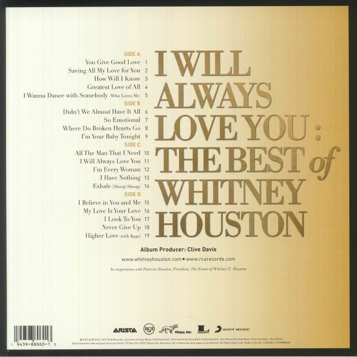 Whitney Houston – I Will Always Love You: The Best Of Whitney Houston - 194398 80601 - 2LP Set – New Release English LP RecordB-BIG Whitney Houston – I Will Always Love You: The Best Of Whitney Houston - 194398 80601 - 2LP Set – New Release English LP Record