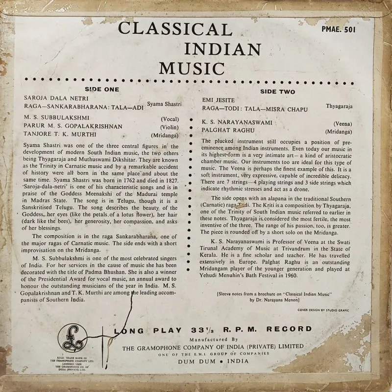 Classical Indian Music - PMAE 501 - (85-90%) - Indian Classical Vocal LP Vinyl Record Classical Indian Music - PMAE 501 - (85-90%) - Indian Classical Vocal LP Vinyl Record