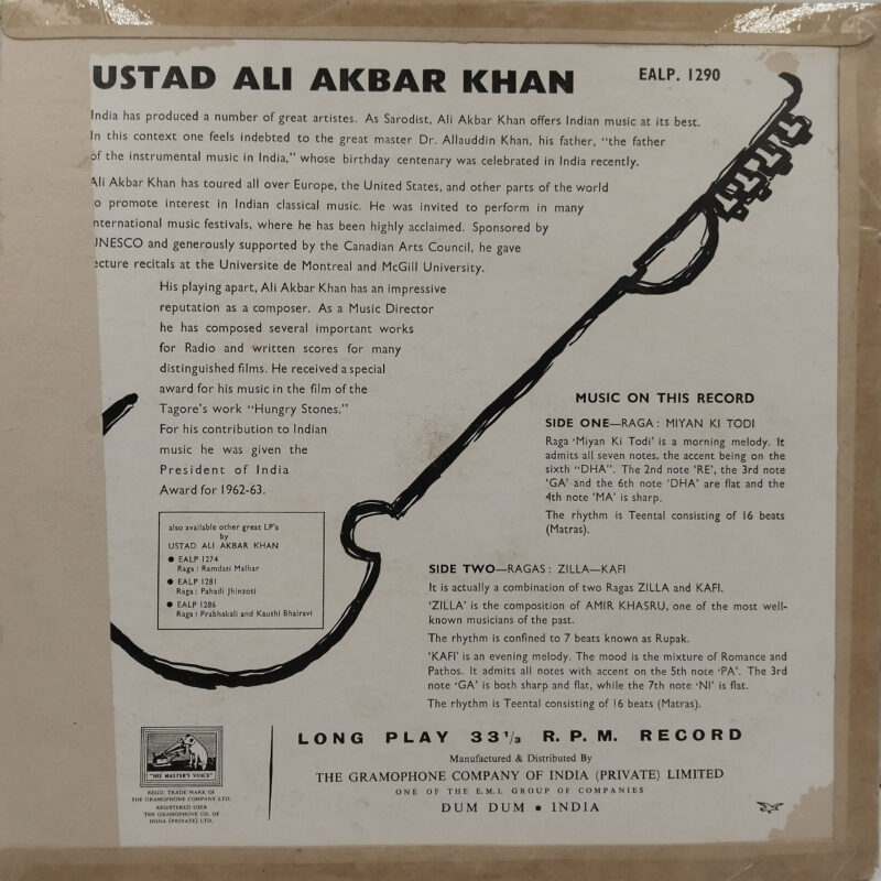 Ali Akbar Khan - EALP 1290 – HMV Red Label - (Contion 90-95%) - Indian Classical Instrumental LP Vinyl Record Ali Akbar Khan - EALP 1290 – HMV Red Label - (Contion 90-95%) - Indian Classical Instrumental LP Vinyl Record