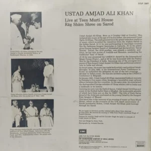 Amjad Ali Khan - Live At Teen Murti House - ECLP 2887 - CBF - LP Vinyl Record