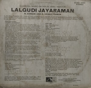 Lalgudi G. Jayaraman - ECSD 2494 - (80-85%) - HCL - Indian Classical Vocal LP Vinyl