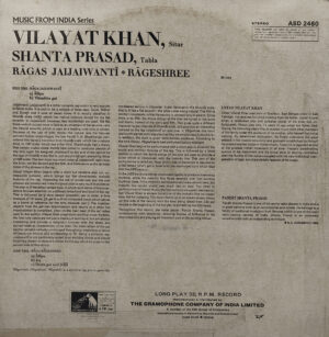 Vilayat Khan - ASD 2460 - HRL - Indian Classical Instrumental LP Vinyl Record