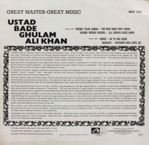 Bade Ghulam Ali - EALP 1516 - Indian Classical Vocal LP Vinyl Record