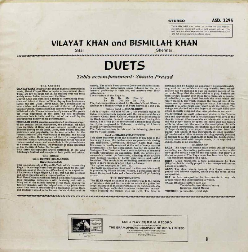 Vilayat Khan & Bismillah Khan - ASD 2295 - (90-95%) - Indian Classical Instrumental LP Vinyl Vilayat Khan & Bismillah Khan - ASD 2295 - (90-95%) - Indian Classical Instrumental LP Vinyl