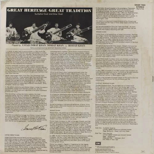 Imrat Khan - Great Heritage Great Tradition - EASD 1423 - Indian Classical Instrumental LP Vinyl Record Imrat Khan - Great Heritage Great Tradition - EASD 1423 - Indian Classical Instrumental LP Vinyl Record
