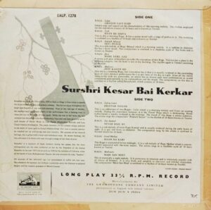Surshri Kesar Bai Kerkar - EALP 1278 - Indian Classical Vocal LP Vinyl