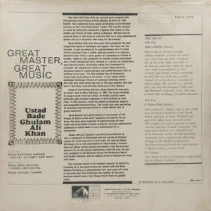 Bade Ghulam Ali Khan - EALP 1364 - (Condition85-90%) - Indian Classical Vocal LP Vinyl Record