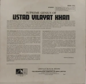 Vilayat Khan - The Supreme Genius Of - EASD 1332 - HRL - (85-90%) - Indian Classical Instrumental LP Vinyl Record