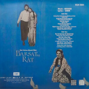 Barsat Ki Rat - ECLP 5603 - Cover Reprinted - (Condition 90-95%) - Bollywood LP Vinyl Record