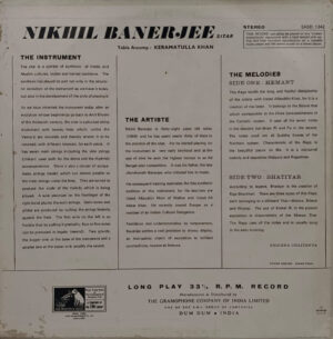 Nikhil Banerjee - Sitar - EASD 1342 - Indian Classical Instrumental LP Vinyl Record