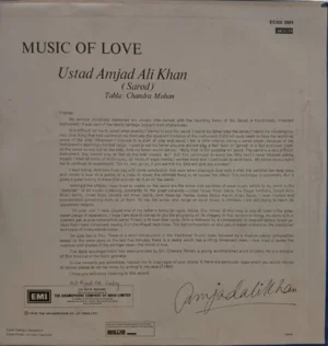 Amjad Ali Khan - Music Of Love - ECSD 2801 - (90-95%) - Indian Classical Instrumental LP Record