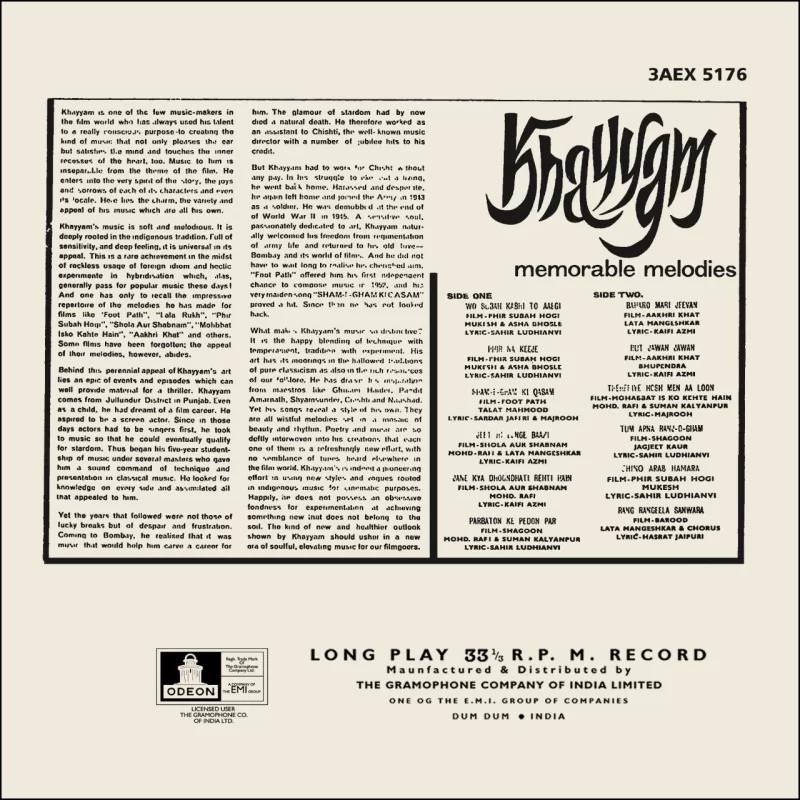 Khayyam - 3AEX 5176 - CR - (80-85%) - Film Hits LP Vinyl Record Khayyam - 3AEX 5176 - CR - (80-85%) - Film Hits LP Vinyl Record