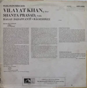 Vilayat Khan - ASD 2460 - Indian Classical Instrumental LP Vinyl Record