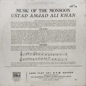 Amjad Ali Khan - Music of The Mansoon - EASD 1330 - HRL - Indian Classical Instrumental LP Vinyl Record