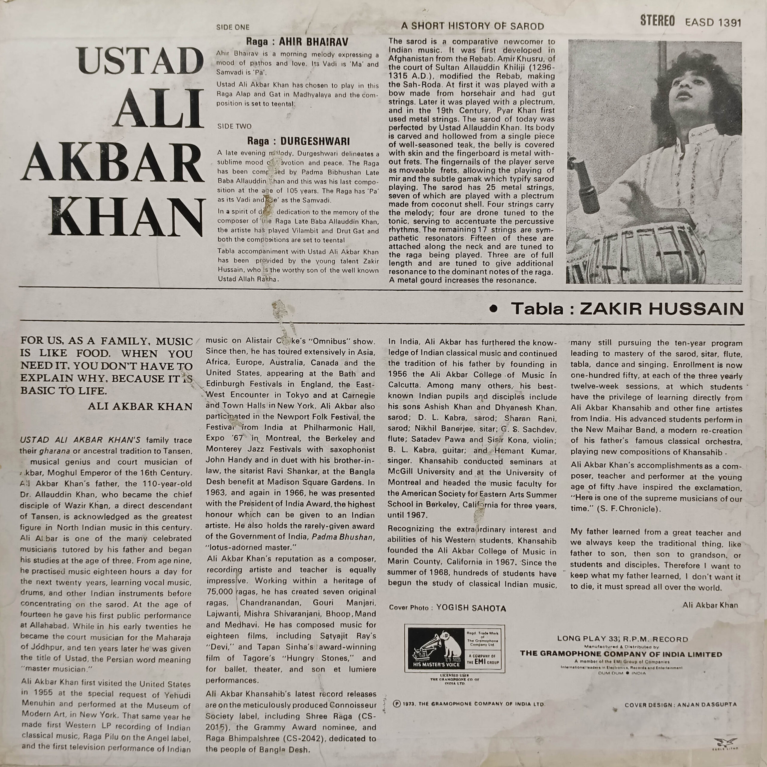 Ali Akbar Khan - EASD 1391 - Indian Classical Instrumental LP Vinyl Record Ali Akbar Khan - EASD 1391 - Indian Classical Instrumental LP Vinyl Record