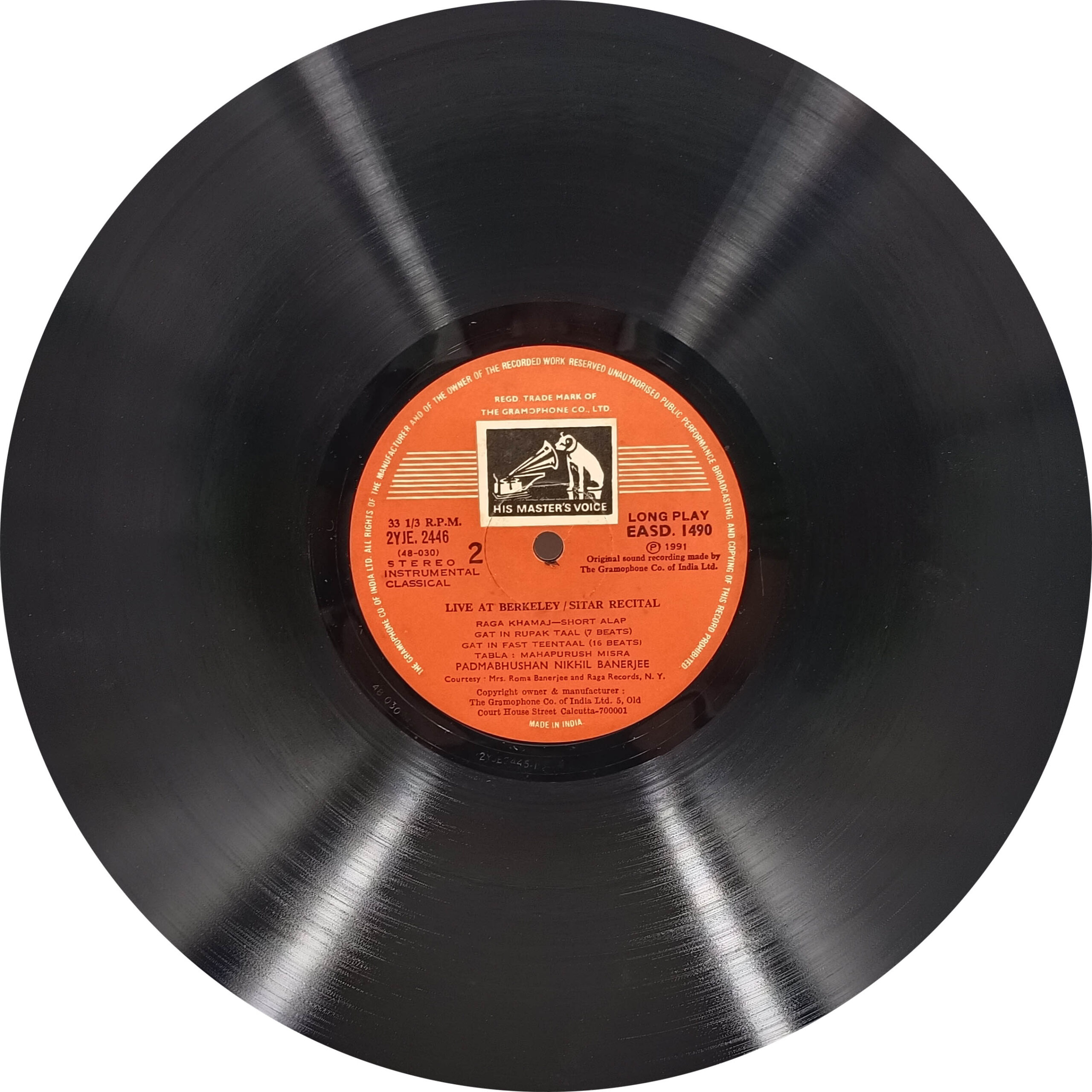 Nikhil Banerjee - Live At Berkeley - EASD 1490 - Indian Classical Instrumental LP Vinyl Record Nikhil Banerjee - Live At Berkeley - EASD 1490 - Indian Classical Instrumental LP Vinyl Record