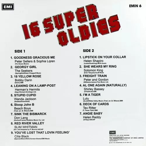 16 Super Oldies - EMIN 6 - Cover Reprinted - English LP Vinyl Record 16 Super Oldies - EMIN 6 - Cover Reprinted - English LP Vinyl Record