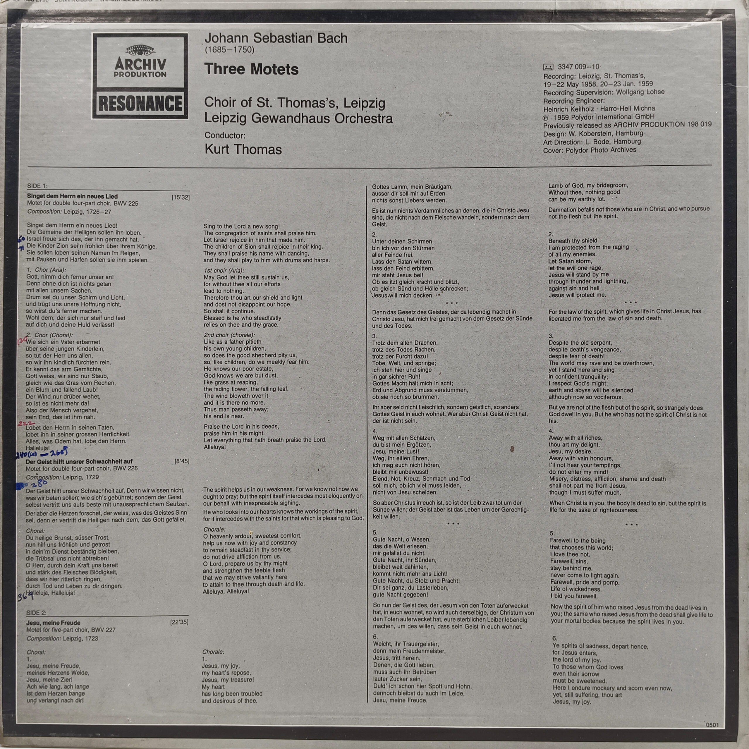 Johann Sebastian Bach - Three Motets - 2547 009 – Western Classical LP Vinyl Record Johann Sebastian Bach - Three Motets - 2547 009 – Western Classical LP Vinyl Record