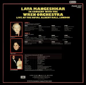Lata Mangeshkar – (In Concert With The Wren Orchestra) - PEASD 2027 - (85-90%) - CR - Film Hits LP Vinyl