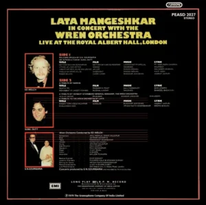 Lata Mangeshkar – (In Concert With The Wren Orchestra) - PEASD 2027 - (90-95%) - CR - Film Hits LP Vinyl