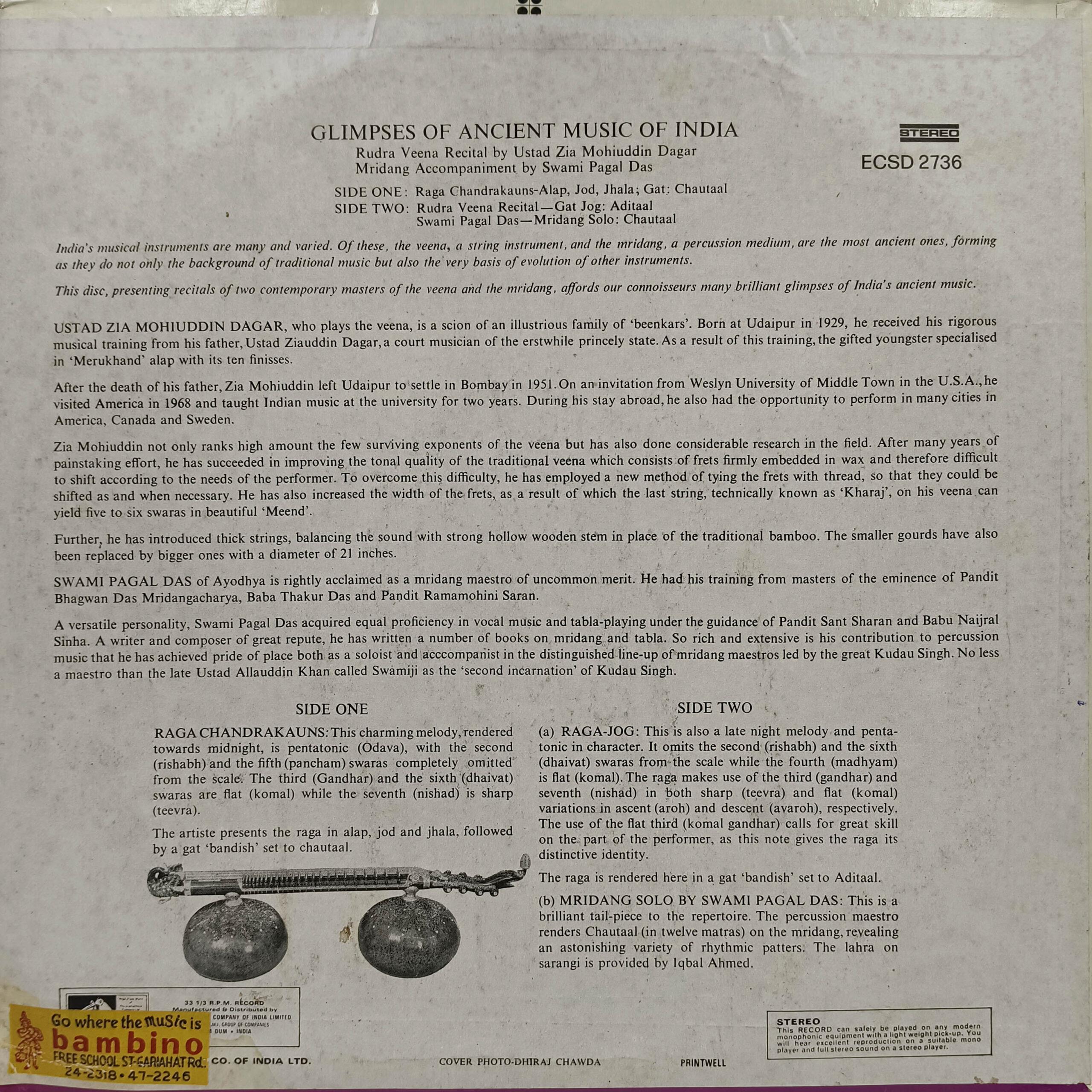 Zia Mohiuddin Dagar – Rudra Veena Recital – ECSD 2736 – (90-95%) – Indian Classical Instrumental LP Vinyl Record Zia Mohiuddin Dagar – Rudra Veena Recital – ECSD 2736 – (90-95%) – Indian Classical Instrumental LP Vinyl Record