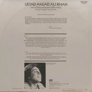 Amjad Ali Khan - Live At Shanmukhanand Hall - ECSD 2978 - Indian Classical Instrumental LP Vinyl Record