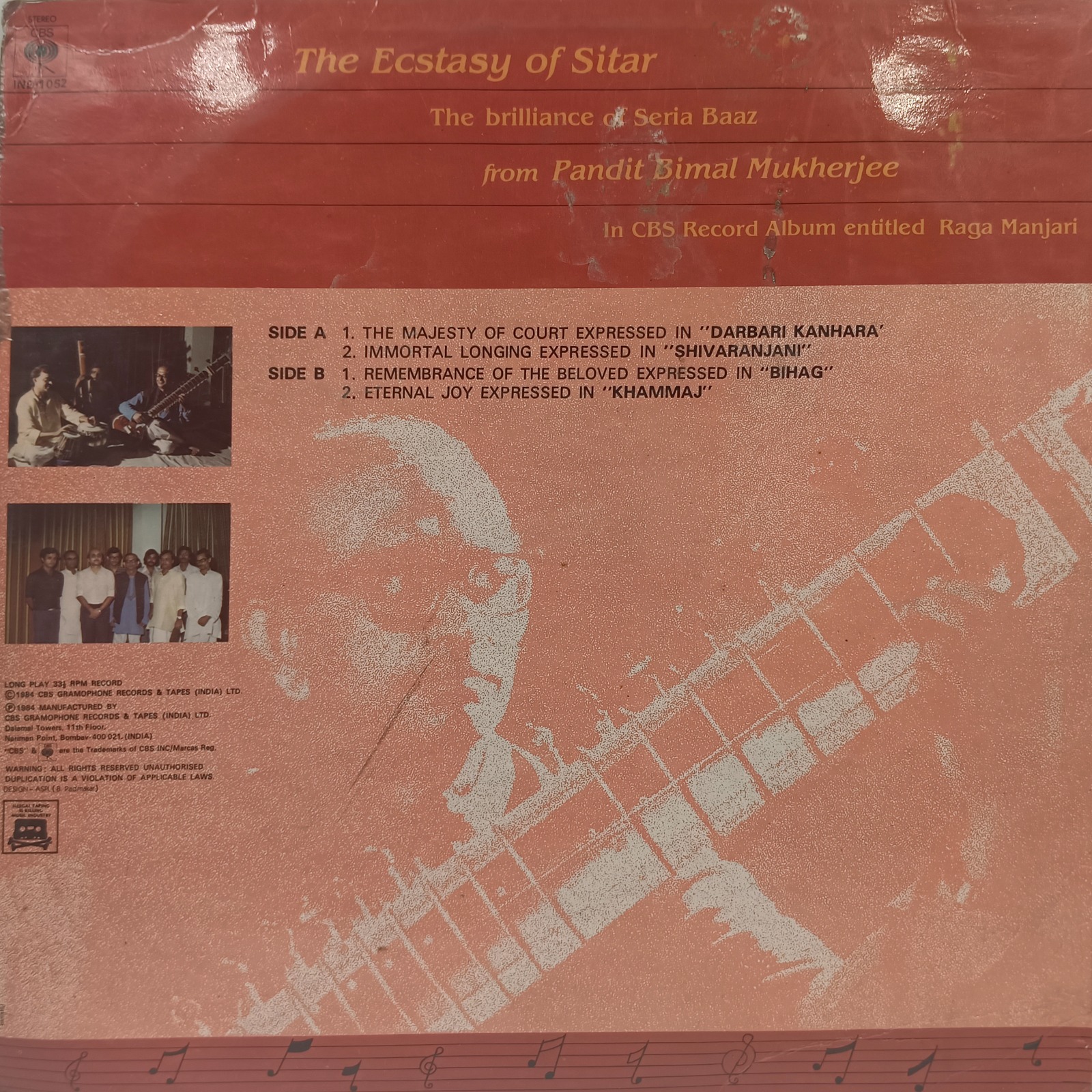 Bimal Mukherjee - The Ecstasy Of Sitar - IND 1052 - (85-90%) - Indian Classical Instrumental LP Vinyl Record Bimal Mukherjee - The Ecstasy Of Sitar - IND 1052 - (85-90%) - Indian Classical Instrumental LP Vinyl Record