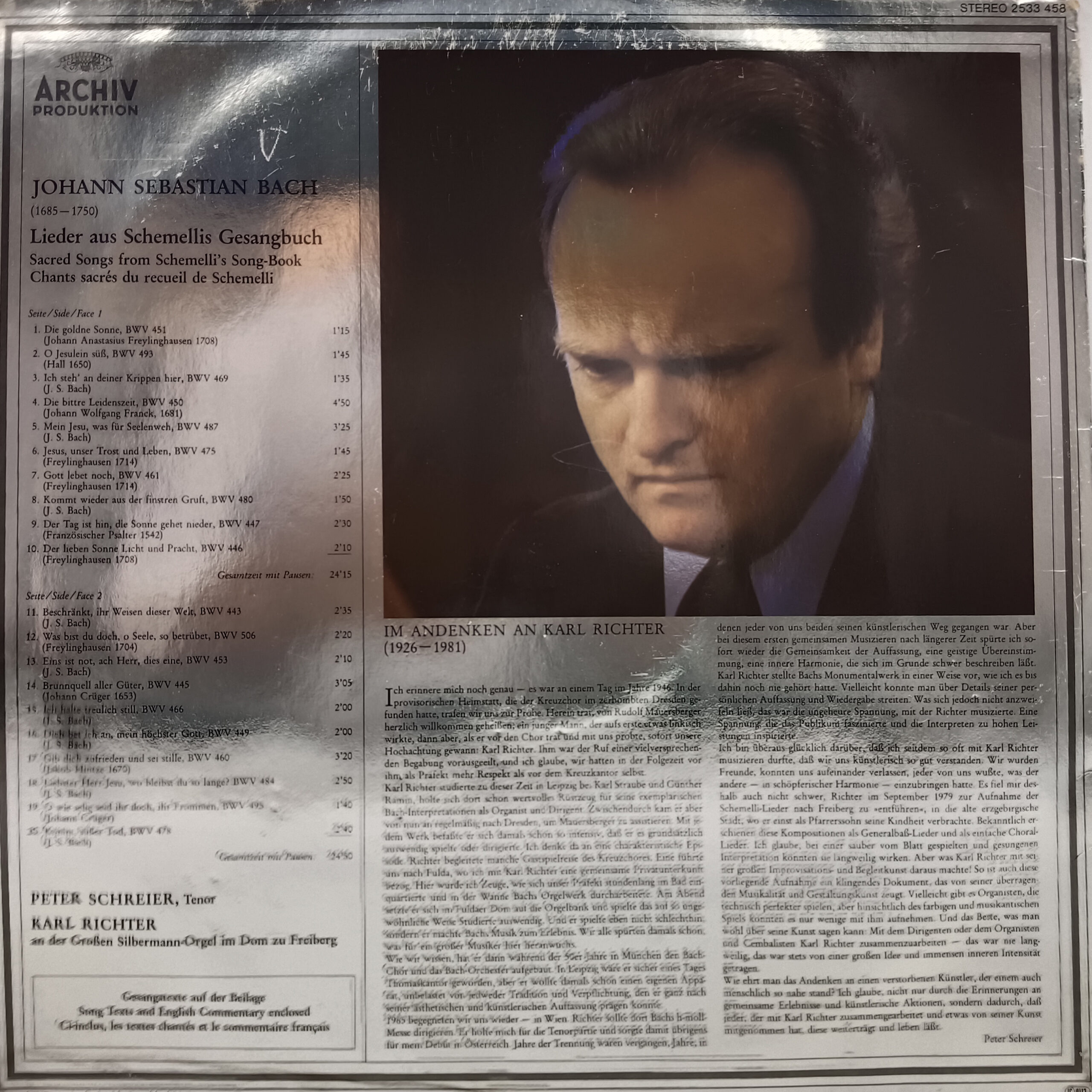 Johann Sebastian Bach - Liedar Aus Schemellis Gesangbuch - 2533 458 - Western Classical LP Vinyl Record Johann Sebastian Bach - Liedar Aus Schemellis Gesangbuch - 2533 458 - Western Classical LP Vinyl Record