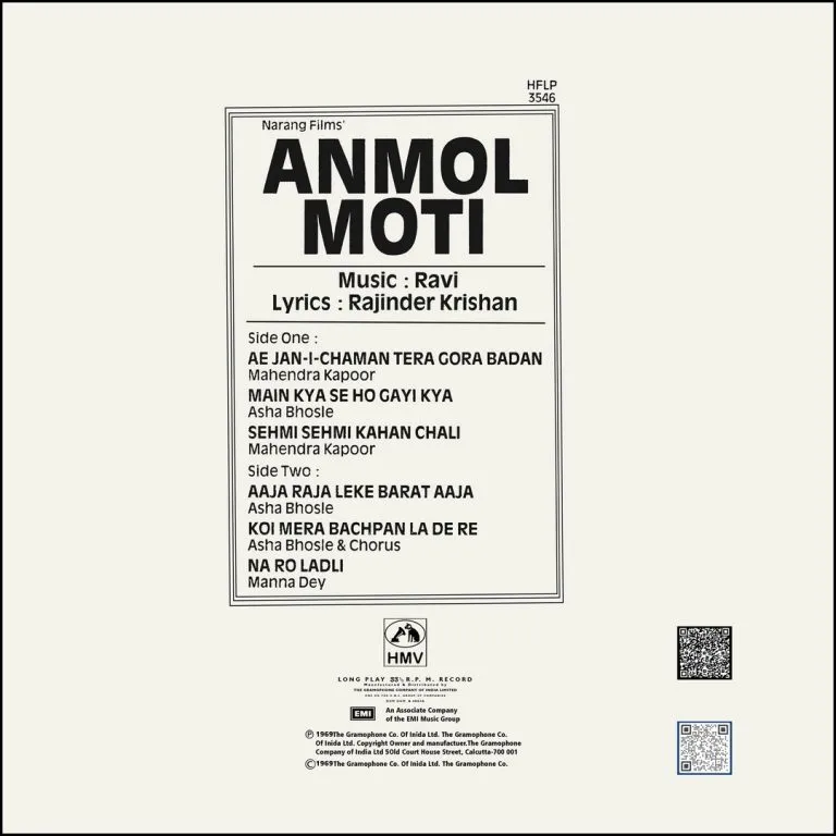 Anmol-Moti-HFLP-3546-back-side-Copy-768x768 Anmol Moti - HFLP 3546 - (85-90%) - CR - Bollywood LP Vinyl