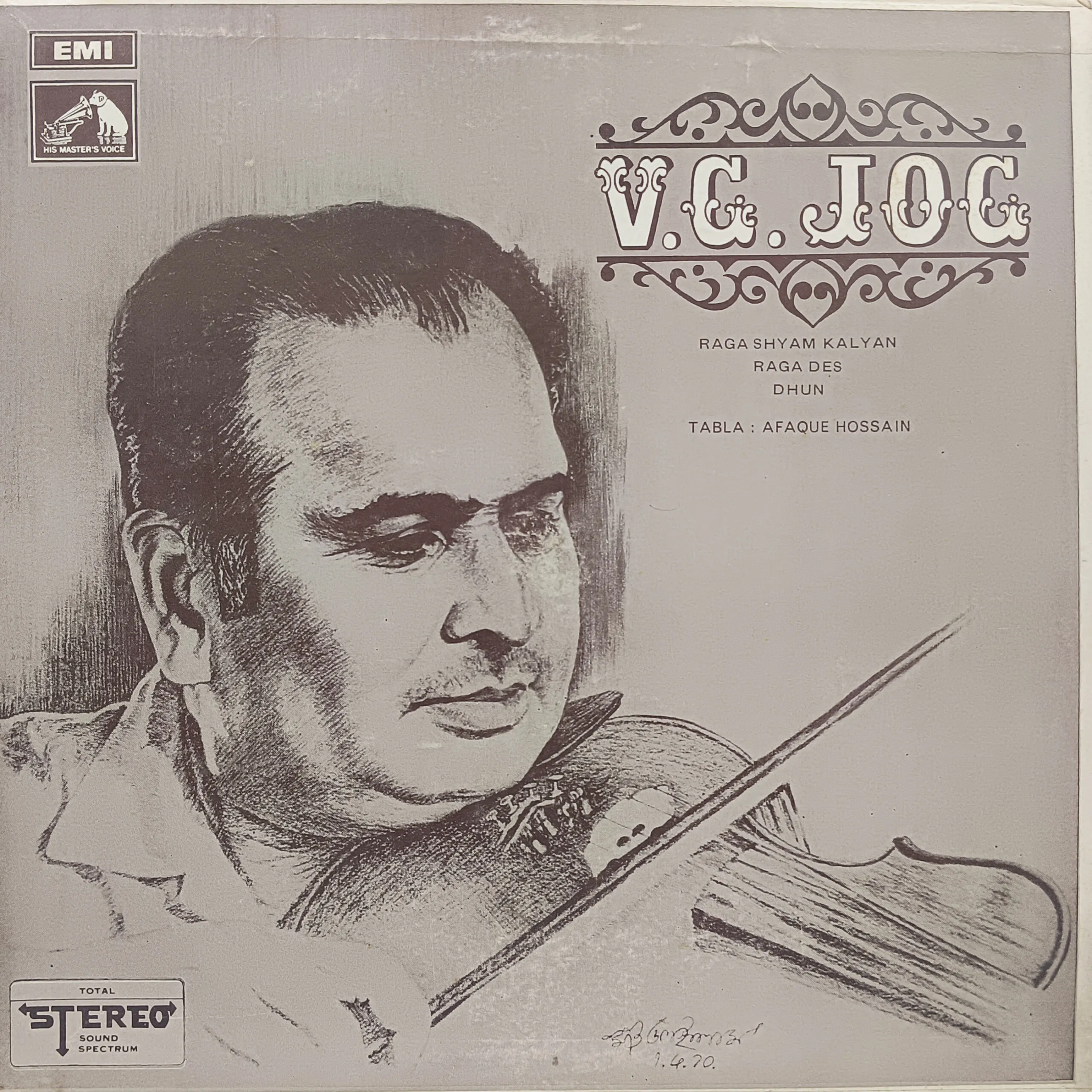 V.G. JOG - EASD 1352 - HRL - Indian Classical Instrumental LP Vinyl V.G. JOG - EASD 1352 - HRL - Indian Classical Instrumental LP Vinyl