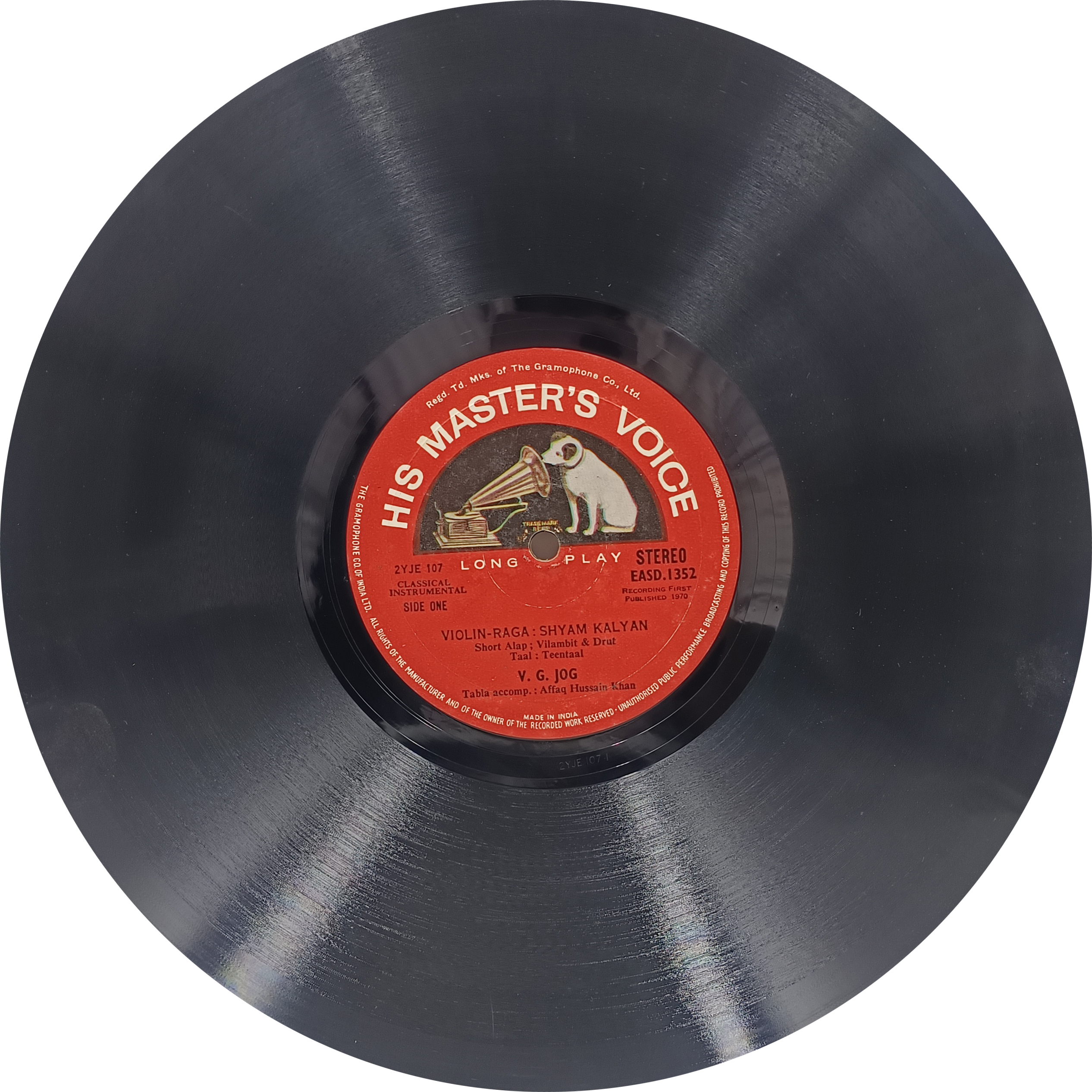 V.G. JOG - EASD 1352 - HRL - Indian Classical Instrumental LP Vinyl V.G. JOG - EASD 1352 - HRL - Indian Classical Instrumental LP Vinyl