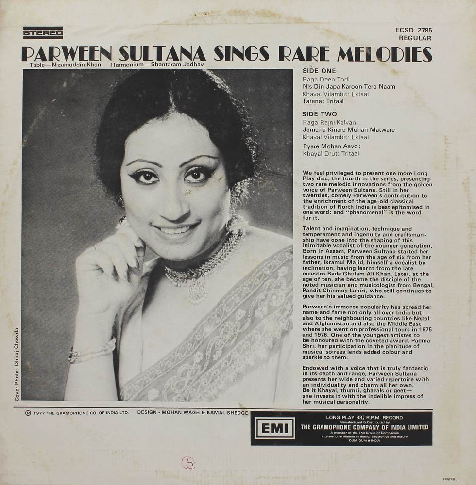 Parween Sultana - ECSD 2785 - (90-95%) - Indian Classical Vocal LP Vinyl Record Parween Sultana - ECSD 2785 - (90-95%) - Indian Classical Vocal LP Vinyl Record