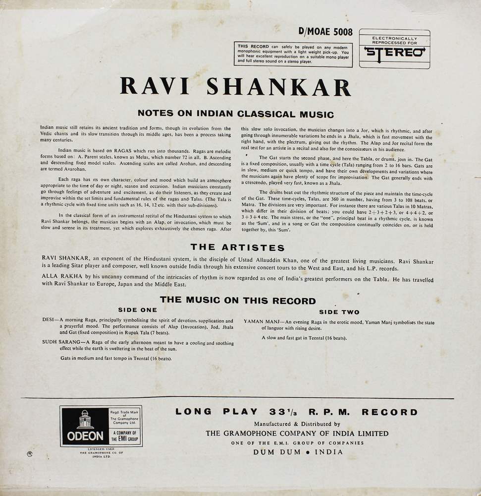 Ravi Shankar - D/MOAE 5008 - (90-95%) - Indian Classical Instrumental LP Vinyl Record Ravi Shankar - D/MOAE 5008 - (90-95%) - Indian Classical Instrumental LP Vinyl Record
