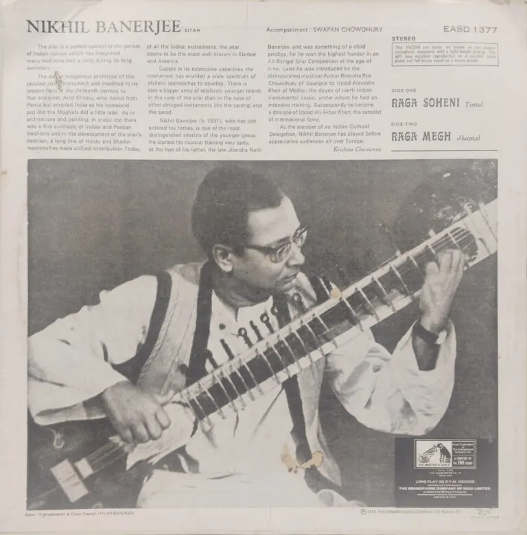 Nikhil Banerjee - EASD 1377 – Indian Classical Instrumental LP Vinyl Record Nikhil Banerjee - EASD 1377 – Indian Classical Instrumental LP Vinyl Record Nikhil Banerjee - EASD 1377 – Indian Classical Instrumental LP Vinyl Record
