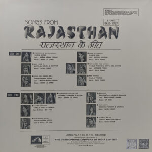 Songs From Rajasthan - EASD 1707 - (Condition 80-85%) - CR - HCL - Rajasthani LP Record