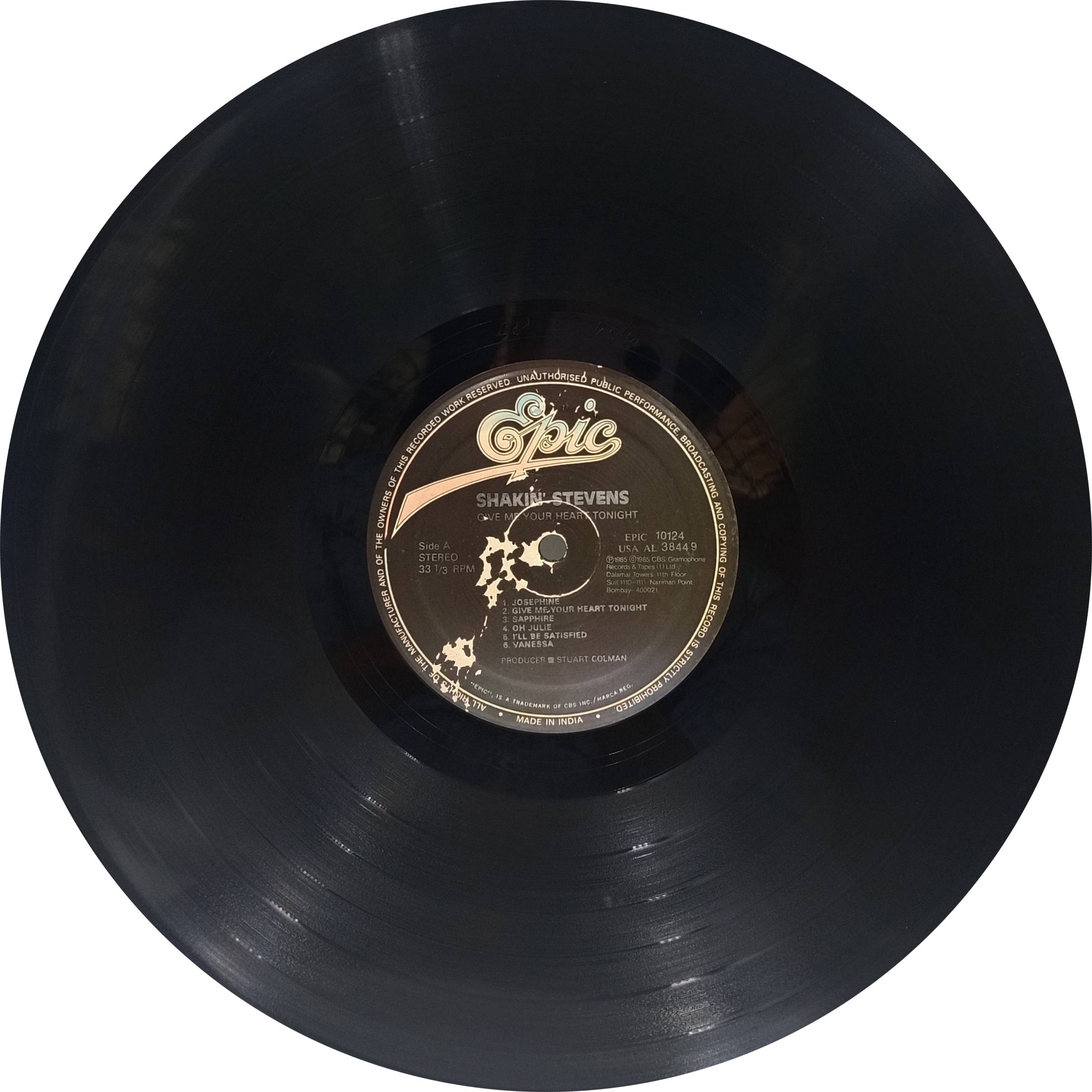 Shakin Stevens - Give Me Your Heart Tonight - EPIC 10124 - (90-95%) - Cover Reprinted - English LP Vinyl Shakin Stevens - Give Me Your Heart Tonight - EPIC 10124 - (90-95%) - Cover Reprinted - English LP Vinyl