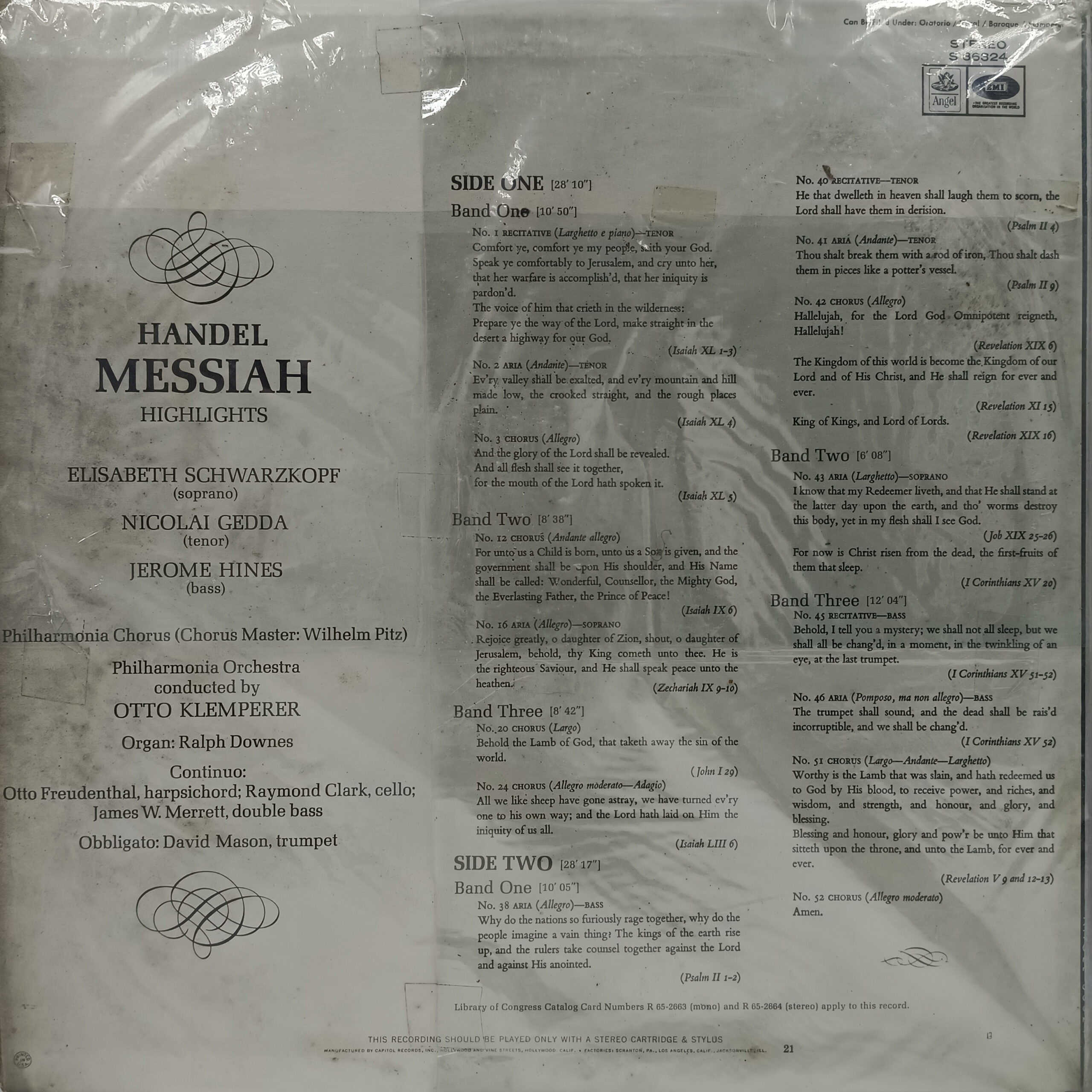 Handel Messiah Highlights – S 36324 – Western Classical LP Vinyl Record Handel Messiah Highlights – S 36324 – Western Classical LP Vinyl Record